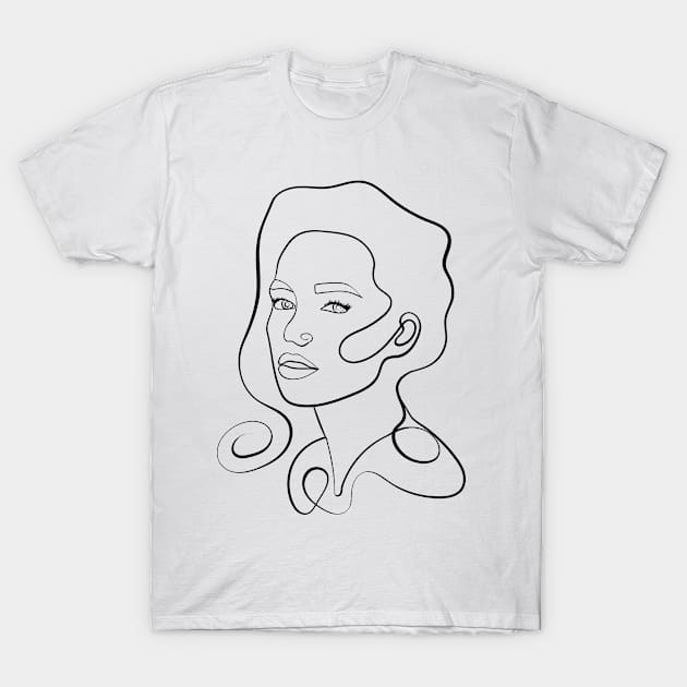 Face Line Art Woman Hand Drawn Illustration T-Shirt by Popa Ionela